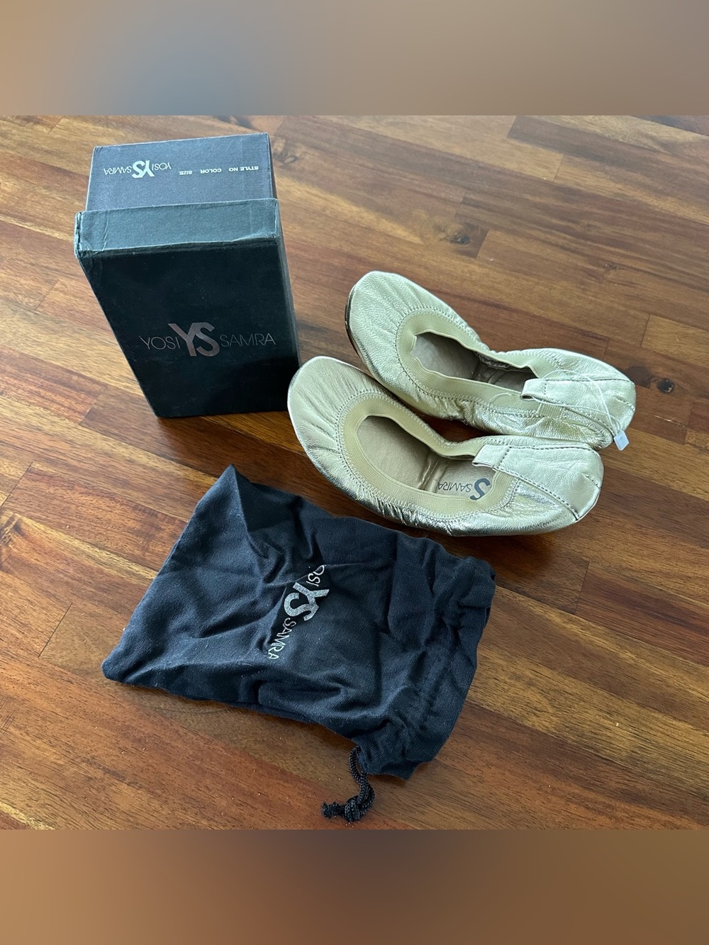 Yosi Samra Foldable Ballet Flat in Gold Leather Metallic Size 6 - New w/Defect